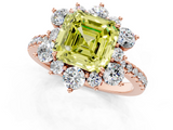 Rose gold Fancy Yellow Asscher  Cut Diamond Floral Halo Pave Band with Prong Setting_1