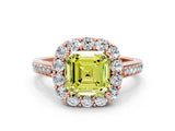 Rose gold Fancy Yellow Asscher Cut Diamond Floral Halo Ring with Pavé Band and Prong Setting_3