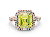 Rose gold Fancy Yellow Asscher Cut Diamond Halo Engagement Ring with Pavé Band and Prong Setting_27
