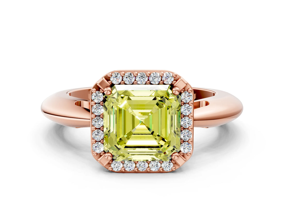 Rose gold Fancy Yellow Asscher  Cut Diamond Halo Engagement Ring with Split Shank and Four-Prong Setting_46