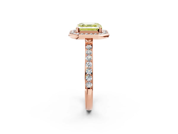 Rose Gold Asscher Cut Pave Bezel-Rim Halo Engagement Ring Setting for Fancy Yellow Center
