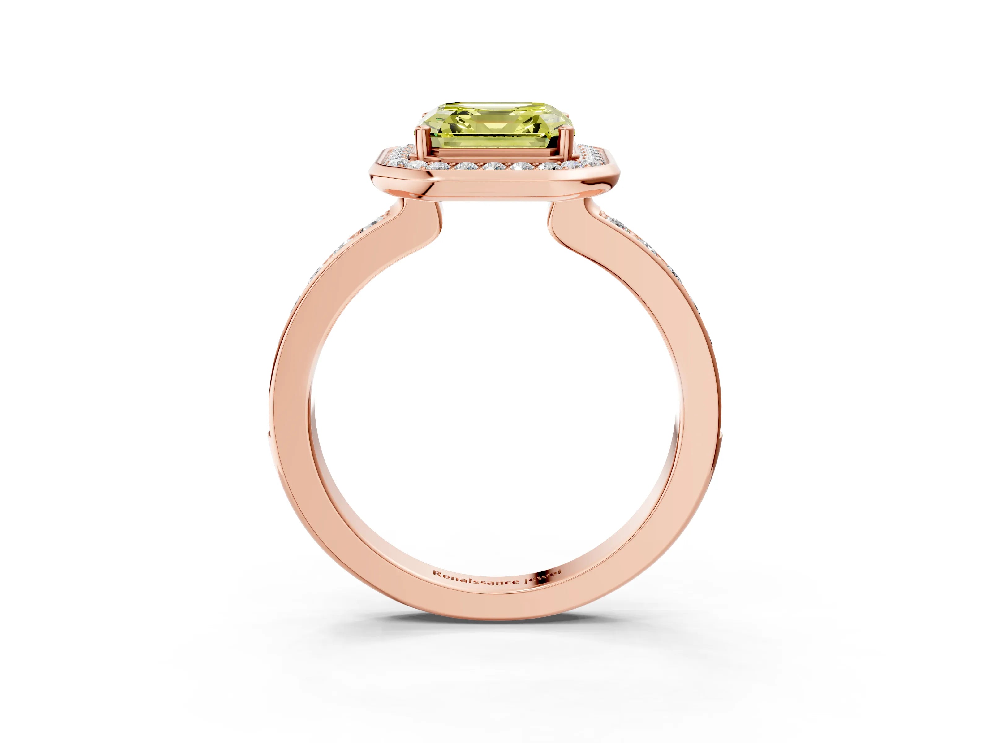 Rose gold Fancy Yellow Asscher Cut Diamond Halo Ring with Bezel Frame and Pavé Band_3