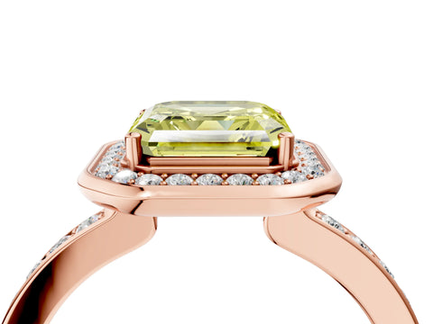 Rose gold Fancy Yellow Asscher Cut Diamond Halo Ring with Bezel Frame and Pavé Band_4