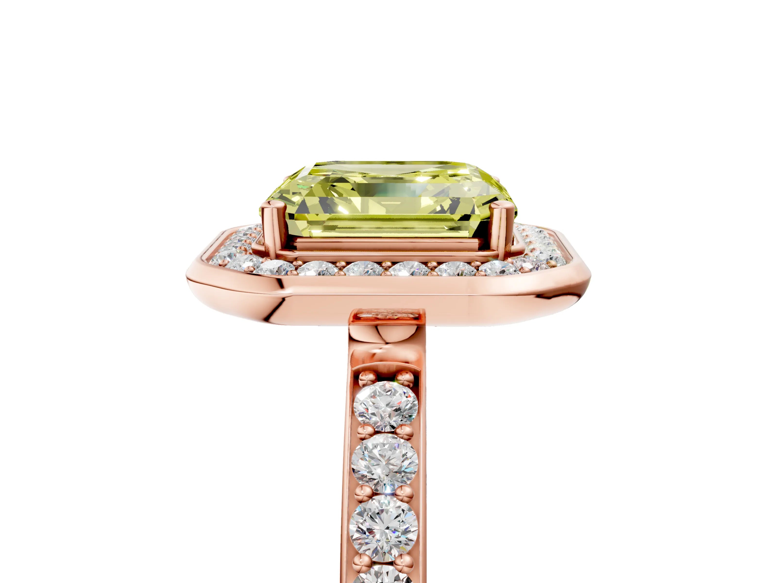 Rose gold Fancy Yellow Asscher Cut Diamond Halo Ring with Bezel Frame and Pavé Band_5
