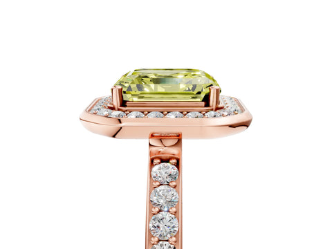 Rose gold Fancy Yellow Asscher Cut Diamond Halo Ring with Bezel Frame and Pavé Band_5