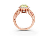 Rose gold Fancy Yellow Asscher Cut Diamond Halo Ring with Milgrain Pavé Band and Four-Prong Setting_149