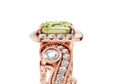 Rose gold Fancy Yellow Asscher Cut Diamond Halo Ring with Milgrain Pavé Band and Four-Prong Setting_151