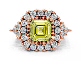 Rose gold Fancy Yellow Asscher Cut Diamond Halo Ring with Pavé Band and Four-Prong Setting_17