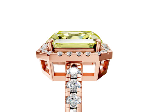 Rose gold Fancy Yellow Asscher Cut Diamond Halo Ring with Pavé Band and Four-Prong Setting_5