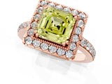 Rose gold Fancy Yellow Asscher Cut Diamond Halo Ring with Pavé Band and Prong Setting_1