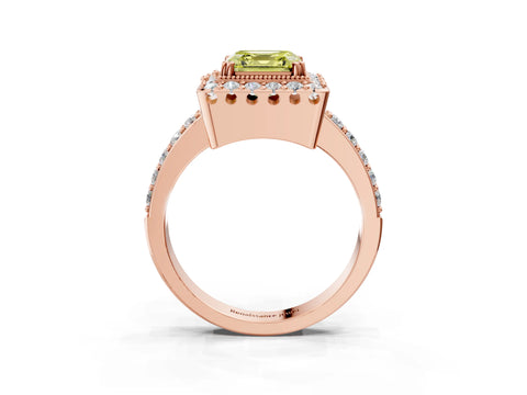 Rose gold Fancy Yellow Asscher Cut Diamond Halo Ring with Pavé Band and Prong Setting_3