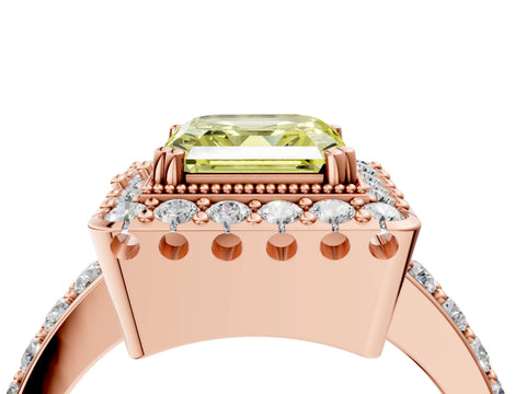 Rose gold Fancy Yellow Asscher Cut Diamond Halo Ring with Pavé Band and Prong Setting_4