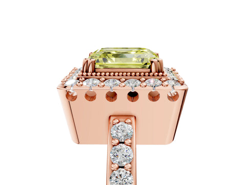 Rose gold Fancy Yellow Asscher Cut Diamond Halo Ring with Pavé Band and Prong Setting_5