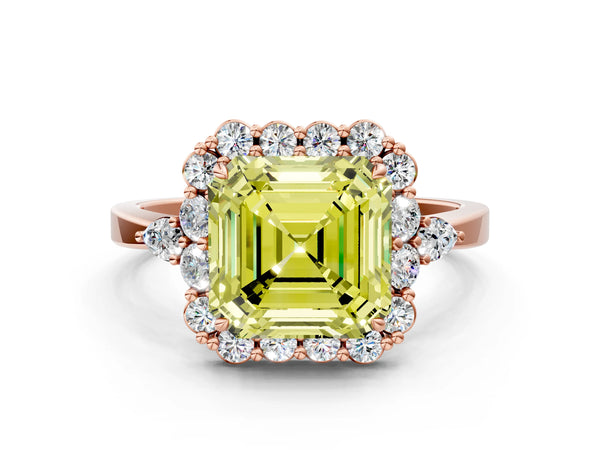 Rose Gold Asscher Cut Halo Engagement Ring Setting for Fancy Yellow Center with Pear Accents