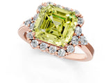 Rose gold Fancy Yellow Asscher Cut Diamond Halo Ring with Pear Side Stones and Prong Setting_41