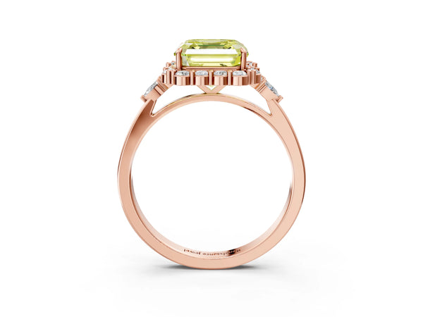 Rose Gold Asscher Cut Halo Engagement Ring Setting for Fancy Yellow Center with Pear Accents