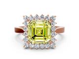 Rose gold Fancy Yellow Asscher  Cut Diamond Halo Ring with Round Brilliant Halo and Solitaire Band_33