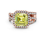 Rose gold Fancy Yellow Asscher Cut Diamond Halo Ring with Round Split Shank and Prong Setting_48