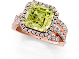 Rose gold Fancy Yellow Asscher Cut Diamond Halo Ring with Round Split Shank and Prong Setting_49