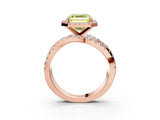 Rose gold Fancy Yellow Asscher Cut Diamond Halo Ring with Round Split Shank and Prong Setting_51