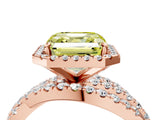 Rose gold Fancy Yellow Asscher Cut Diamond Halo Ring with Round Split Shank and Prong Setting_52
