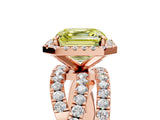 Rose gold Fancy Yellow Asscher Cut Diamond Halo Ring with Round Split Shank and Prong Setting_53