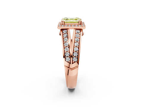 Rose gold Fancy Yellow Asscher Cut Diamond Halo Ring with Split Shank Pavé Band and Four-Prong Setting_2