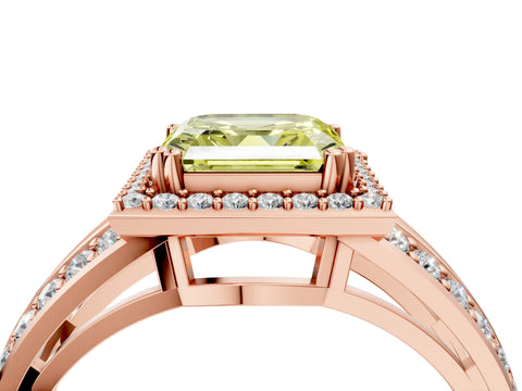 Rose gold Fancy Yellow Asscher Cut Diamond Halo Ring with Split Shank Pavé Band and Four-Prong Setting_4
