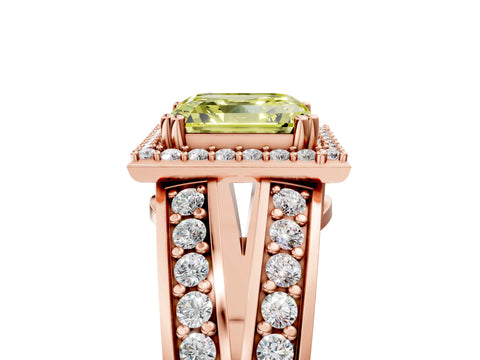 Rose gold Fancy Yellow Asscher Cut Diamond Halo Ring with Split Shank Pavé Band and Four-Prong Setting_5