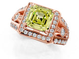 Rose gold Fancy Yellow Asscher Cut Diamond Halo Ring with Split Shank and Bezel Accents and Four-Prong Setting_1