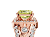 Rose gold Fancy Yellow Asscher Cut Diamond Halo Ring with Split Shank and Bezel Accents and Four-Prong Setting_5