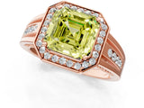Rose gold Fancy Yellow Asscher Cut Diamond Halo Ring with Split Shank and Bezel Accents and Prong Setting_1