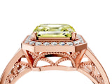 Rose gold Fancy Yellow Asscher Cut Diamond Halo Ring with Split Shank and Bezel Accents and Prong Setting_4