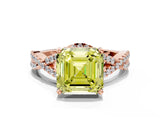 Rose gold Fancy Yellow Asscher Cut Diamond  Halo Twist Band Solitaire Prong Setting Ring_36