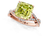 Rose gold Fancy Yellow Asscher Cut Diamond  Halo Twist Band Solitaire Prong Setting Ring_37