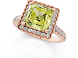 Rose gold Fancy Yellow Asscher  Cut Diamond Milgrain Floral Halo Engagement Ring with Pavé Band_16