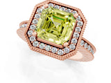 Rose gold Fancy Yellow Asscher Cut Diamond Milgrain Halo Engagement Ring with Round Pavé Band and Prong Setting_13