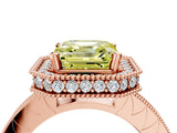 Rose gold Fancy Yellow Asscher Cut Diamond Milgrain Halo Engagement Ring with Round Pavé Band and Prong Setting_16