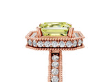 Rose gold Fancy Yellow Asscher Cut Diamond Milgrain Halo Engagement Ring with Round Pavé Band and Prong Setting_17