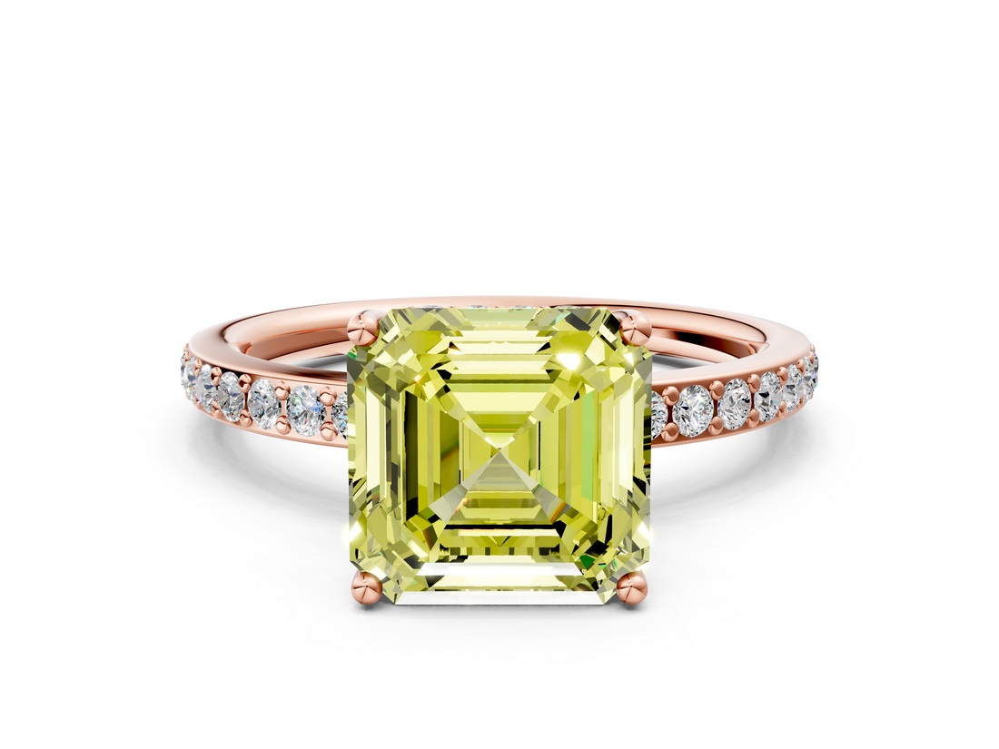 Rose gold Fancy Yellow Asscher  Cut Diamond Pavé Band Ring with Four-Prong Setting_17