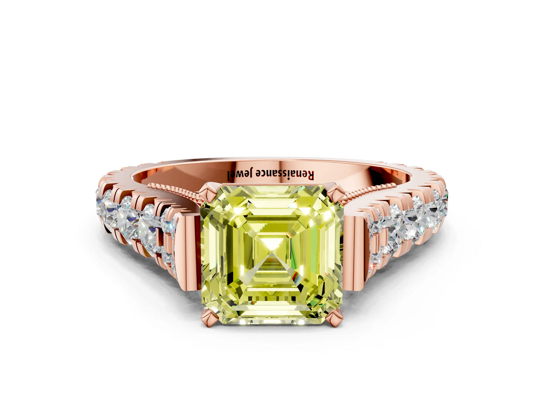 Rose gold Fancy Yellow Asscher  Cut Diamond Pavé Band Solitaire with Four-Prong Setting_16