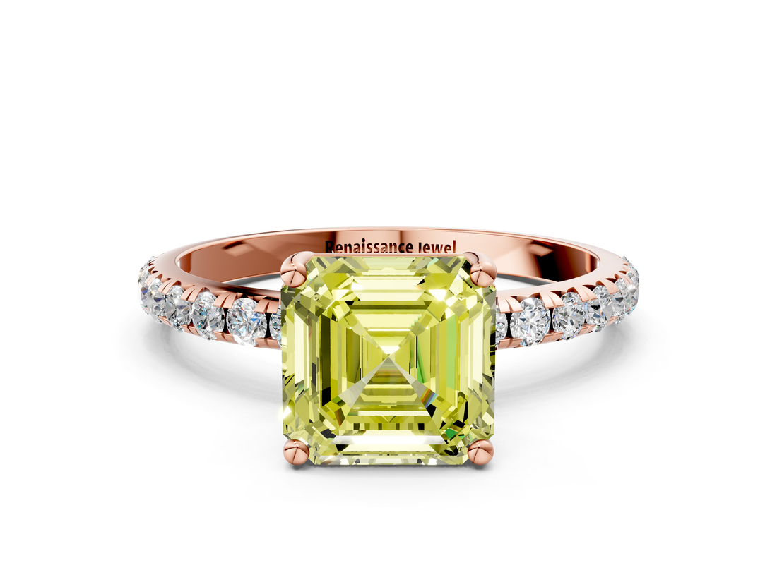 Rose gold Fancy Yellow Asscher  Cut Diamond Pavé Band Solitaire with Four-Prong Setting_3