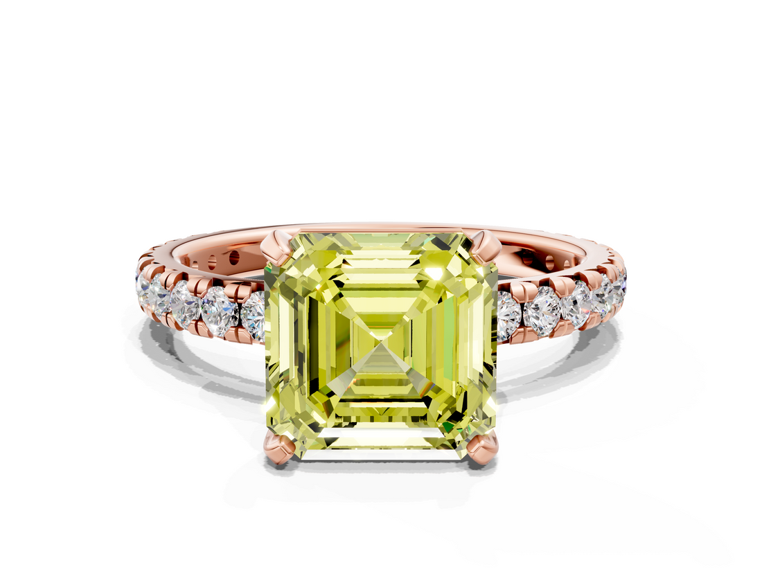 Rose gold Fancy Yellow Asscher  Cut Diamond Pavé Band with Four-Prong Setting_17