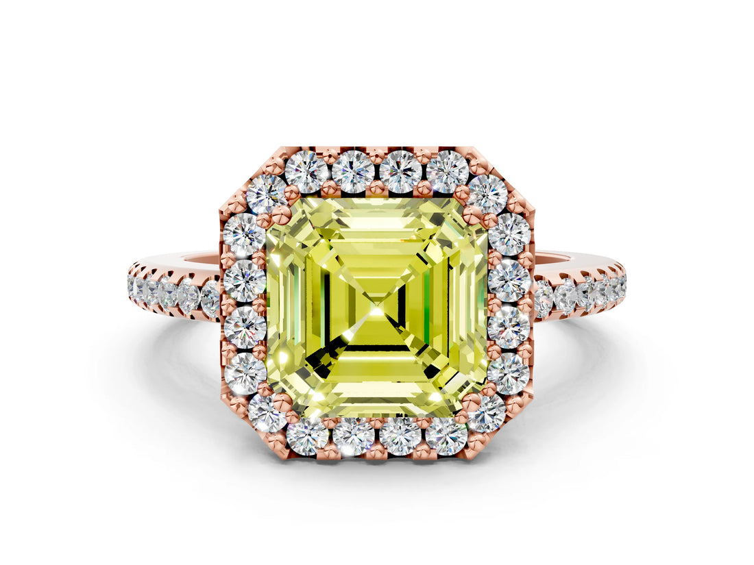 Rose gold Fancy Yellow Asscher Cut Diamond Pavé Halo Ring with Four-Prong Setting_34