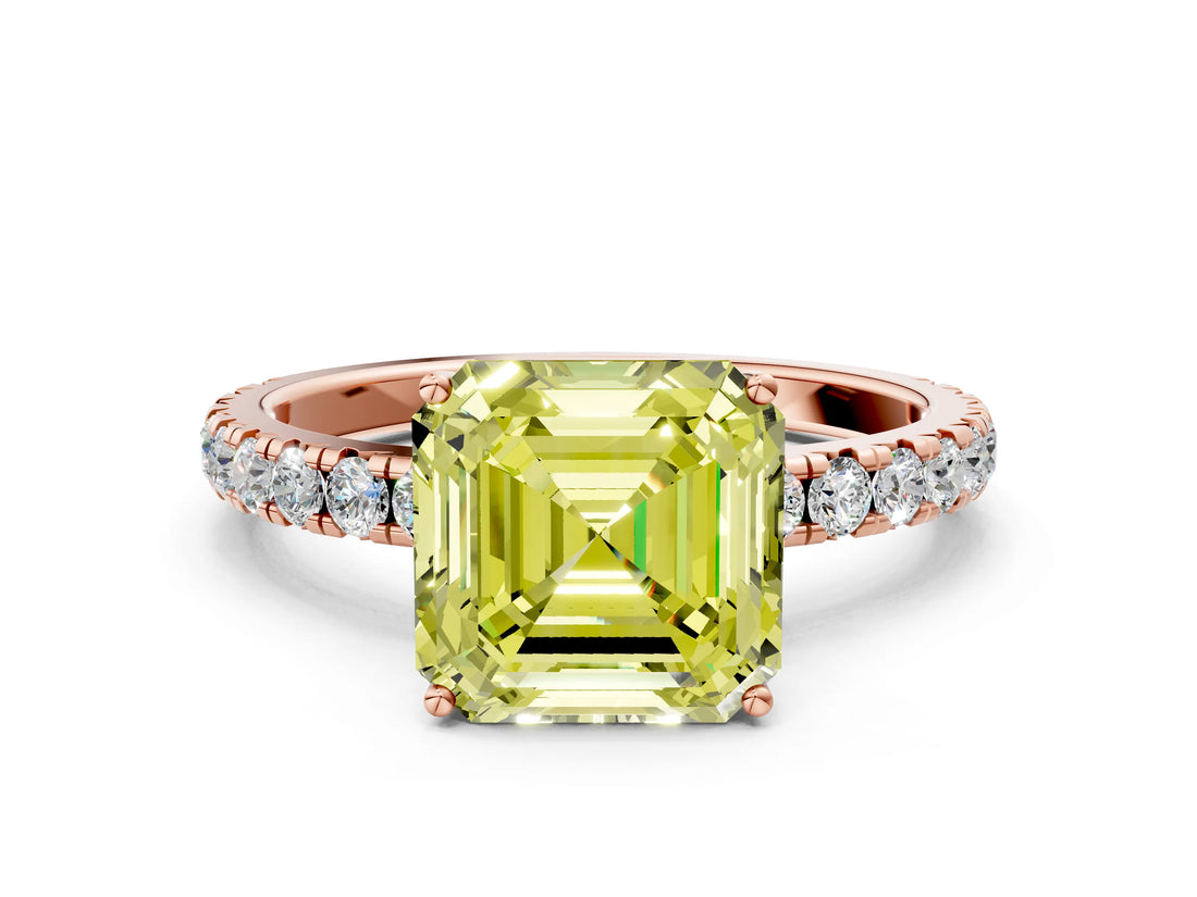 Rose gold Fancy Yellow Asscher Cut Diamond Pavé Solitaire Engagement Ring with Four-Prong Setting_33