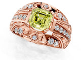 Rose gold Fancy Yellow Asscher Cut Diamond Pave Art Deco Split Shank Ring with Four-Prong Setting_1