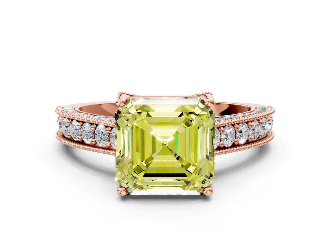 Rose gold Fancy Yellow Asscher  Cut Diamond Pave Band with Four-Prong Setting_33