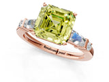 Rose gold Fancy Yellow Asscher  Cut Diamond Ring with Baguette Side Stones, Channel Set Band, and Four-Prong Setting_26