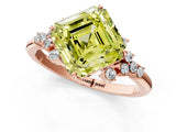 Rose gold Fancy Yellow Asscher Cut Diamond Ring with Side Stones and Four-Prong Setting_59