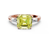 Rose gold Fancy Yellow Asscher  Cut Diamond Ring with Tapered Baguette Side Stones in Four-Prong Setting_3